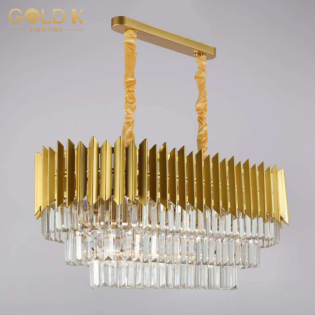 3 Layers Oval Gold Hanging Crystal Pendant Lamp