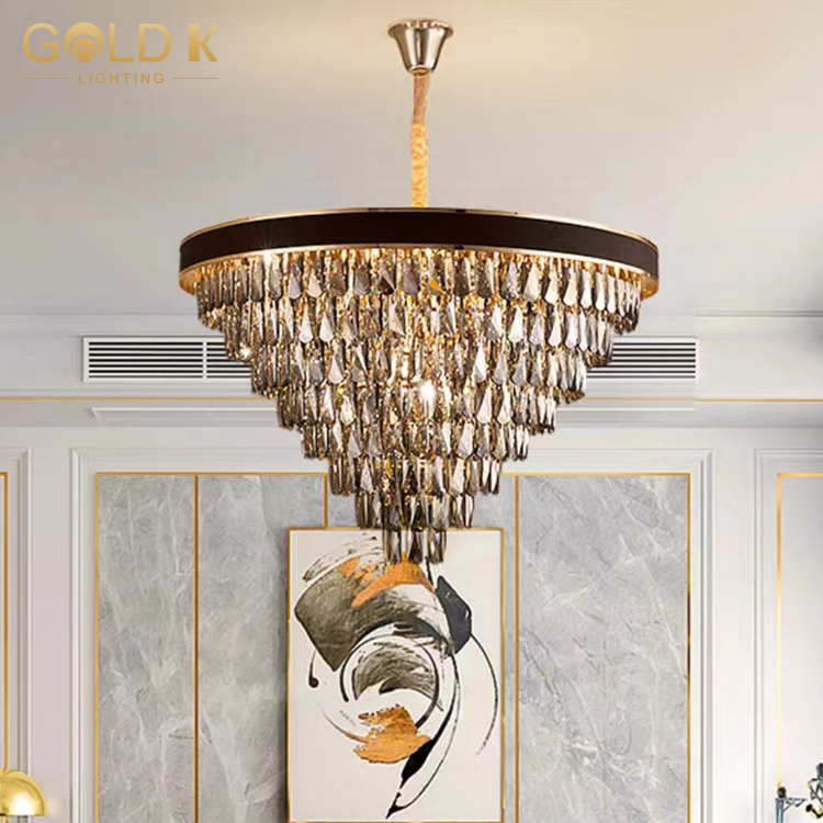 Modern Smoky Crystal Chandelier Living Room Ceiling Light 3-6 Layers Light Chandelier
