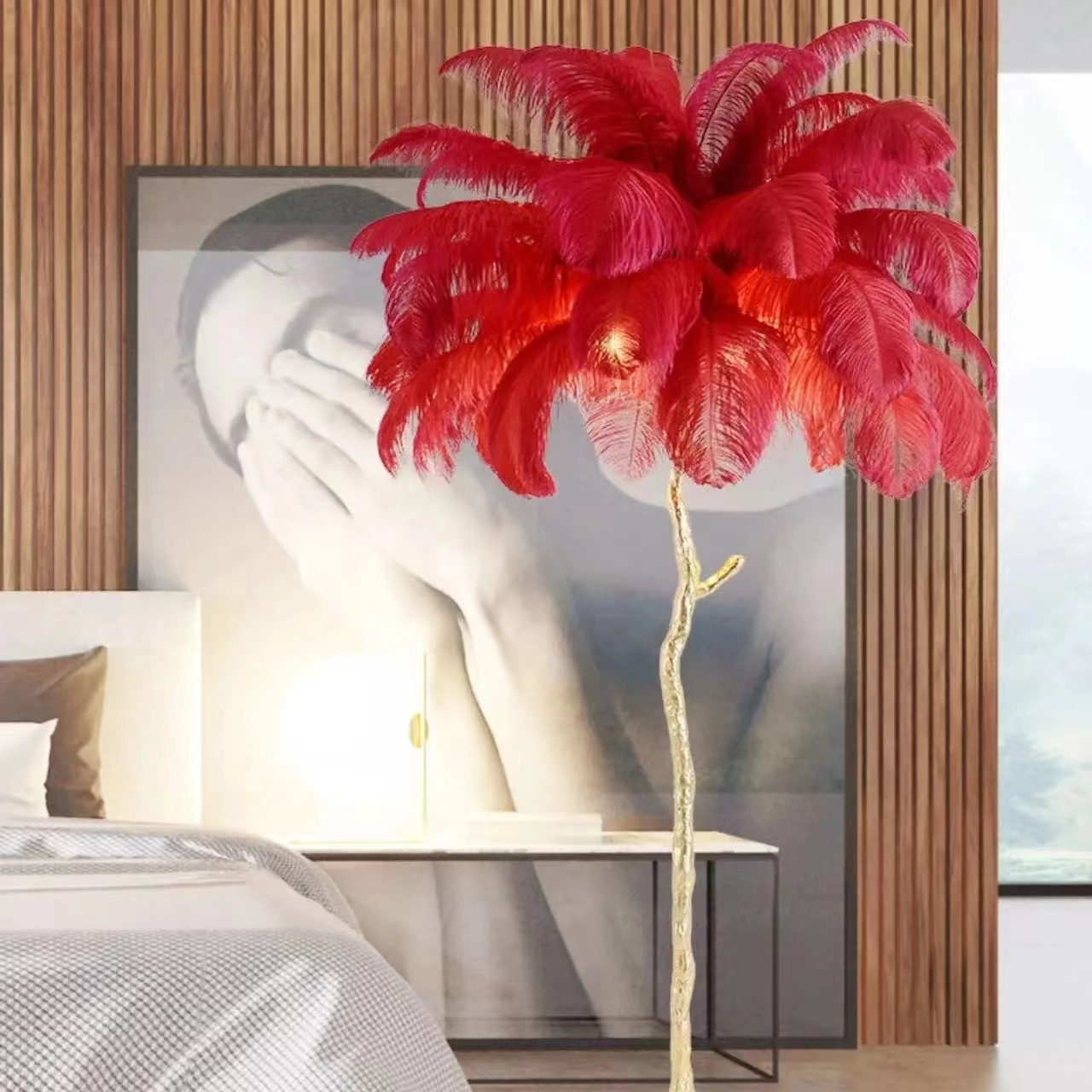 2023 Modern Resin Aluminum Floor Light Led Standing Ostrich Feather Floor Lamp