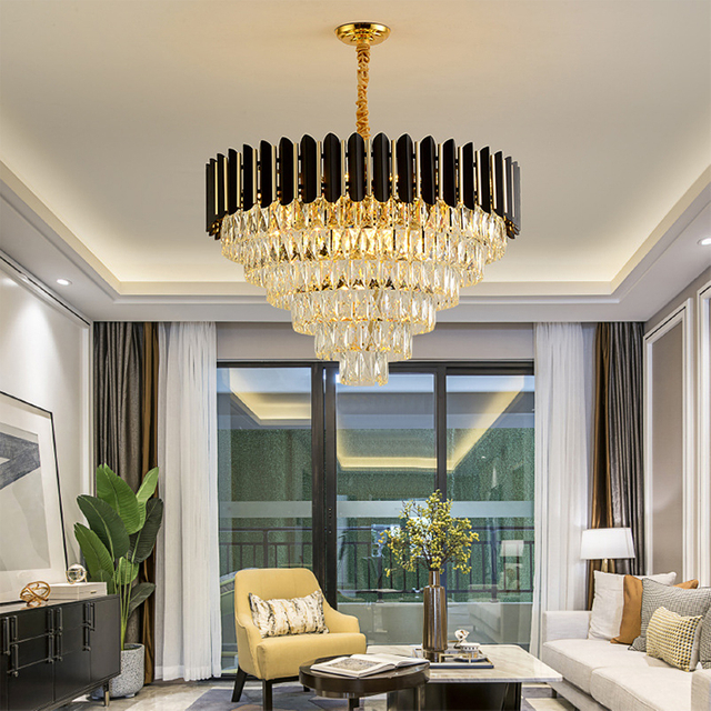 Black Outer Metal Gold Rope Crystal Pendant Lamp