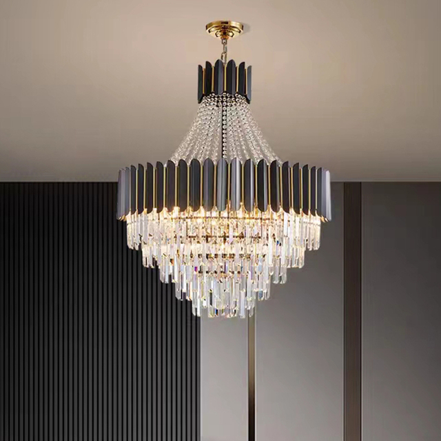 Beaded Chain Black And Gold Crystal Pendant Lamp