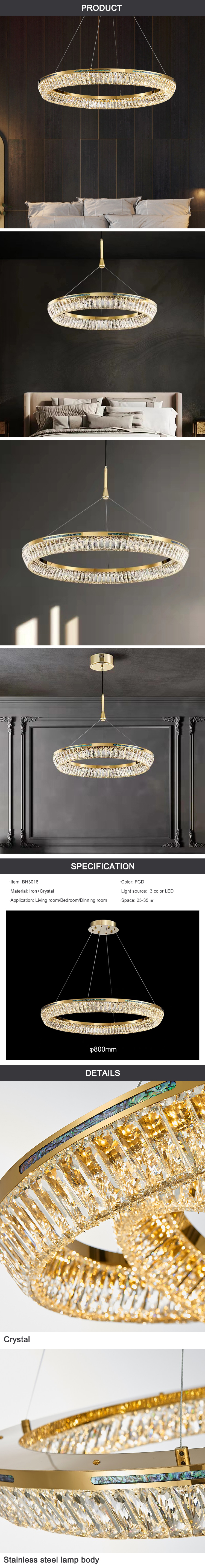 Gold Single Ring Crystal Chandelier detail