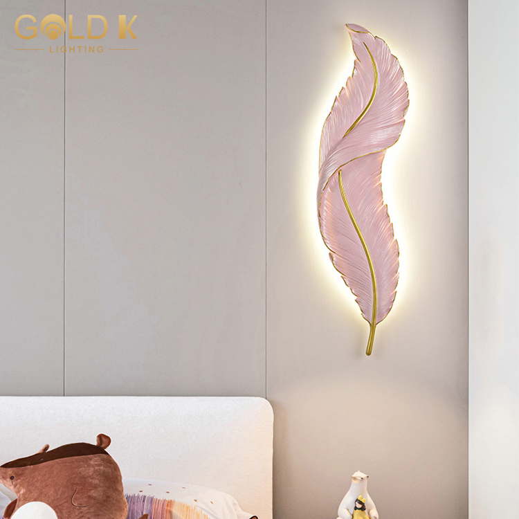 Height 60/90cm Home Hotel Villa Project Decorative Resin Creative Modern Feather Design Indoor Led Wall Lamp