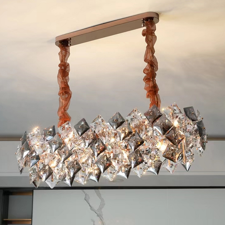 French Gold Crystal Cube Metal Chandelier