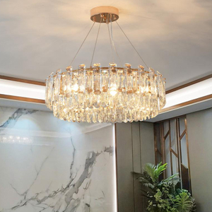 French Gold Strip Crystal Round Chandelier