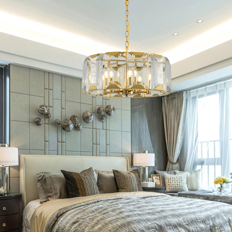 Gold Modern Ceiling Lights Round Crystal Chandelier