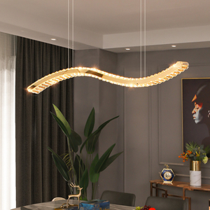 French Gold Curved Strip Shape Crystal Pendant Lamps