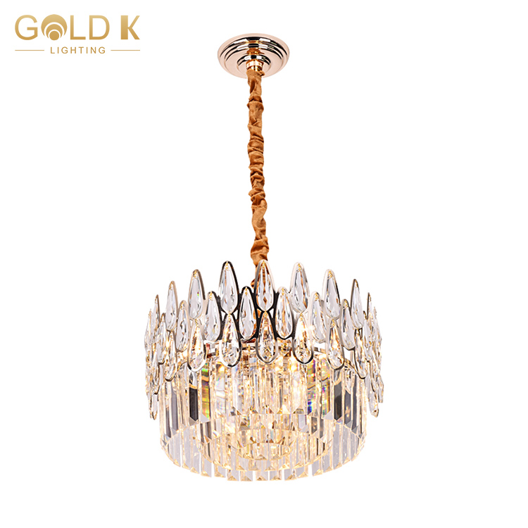 Modern Hotel Gold LED Luxury Round Crystal Commercial Led Pendant Lighting