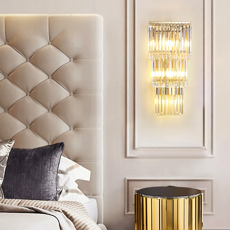 Three Layers of Golden Crystal Wall Lamps