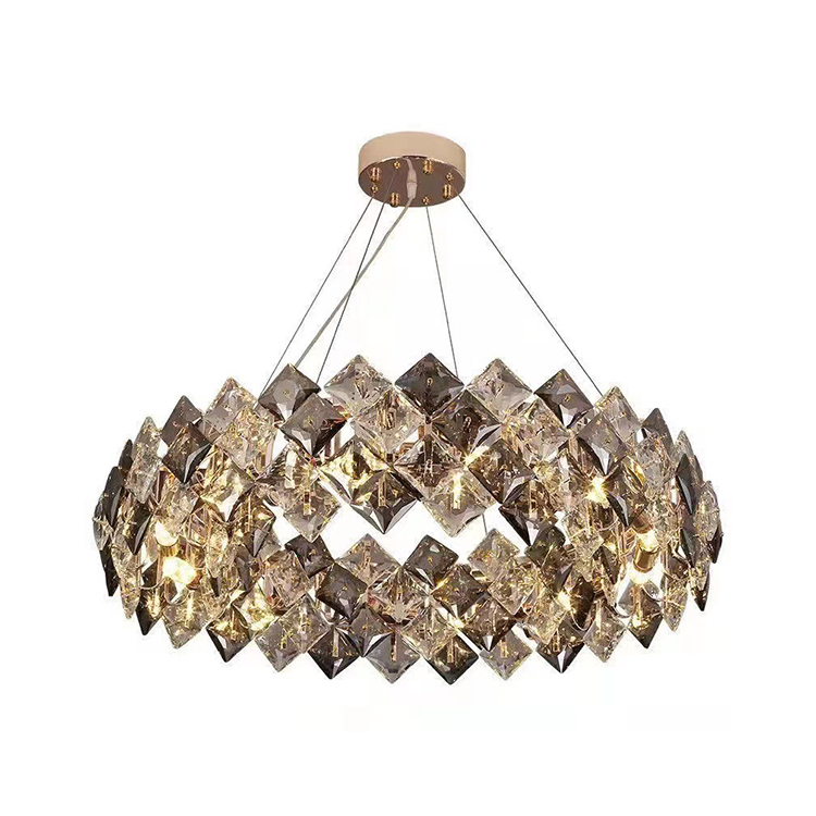 French Gold Crystal Cube Metal Chandelier