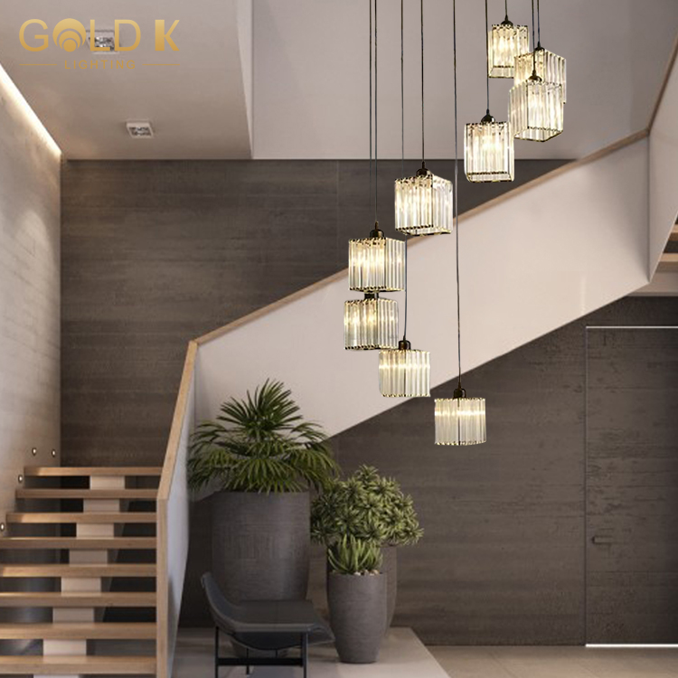 Luxury Iron Square Bulb Pendant Lamp For Staircase