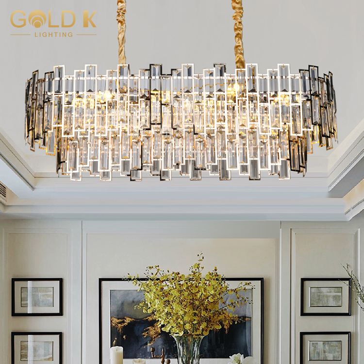 Modern Double Rope Oval Gold Crystal Chandeliers