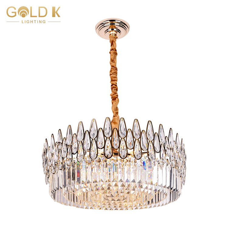 Modern Hotel Gold LED Luxury Round Crystal Commercial Led Pendant Lighting