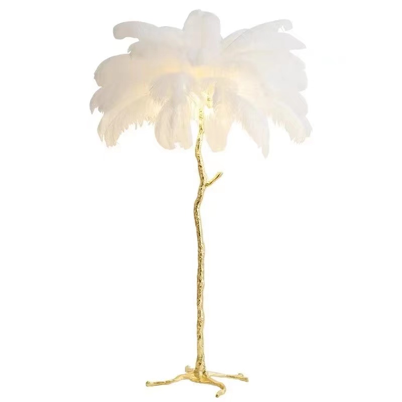 2023 Modern Resin Aluminum Floor Light Led Standing Ostrich Feather Floor Lamp