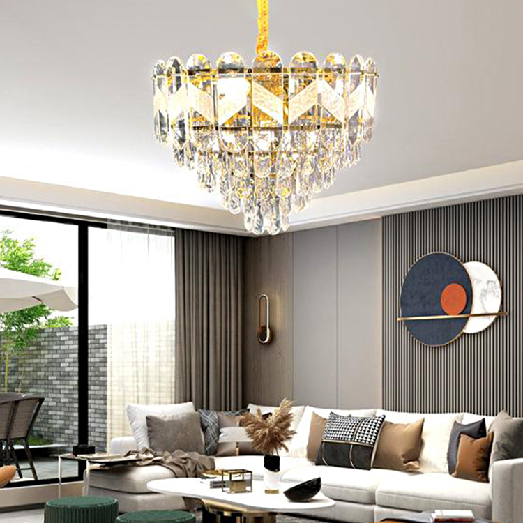 Gold Rope Conical Crystal Pendant Lamp