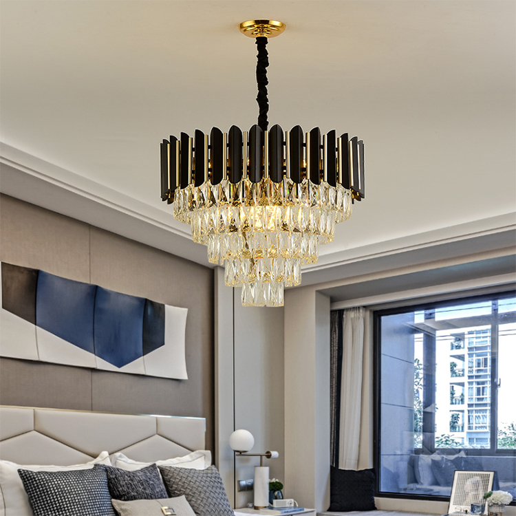 Black Outer Metal Gold Rope Crystal Pendant Lamp