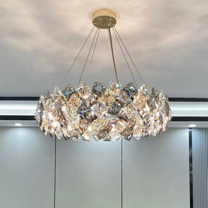 French Gold Crystal Cube Metal Chandelier