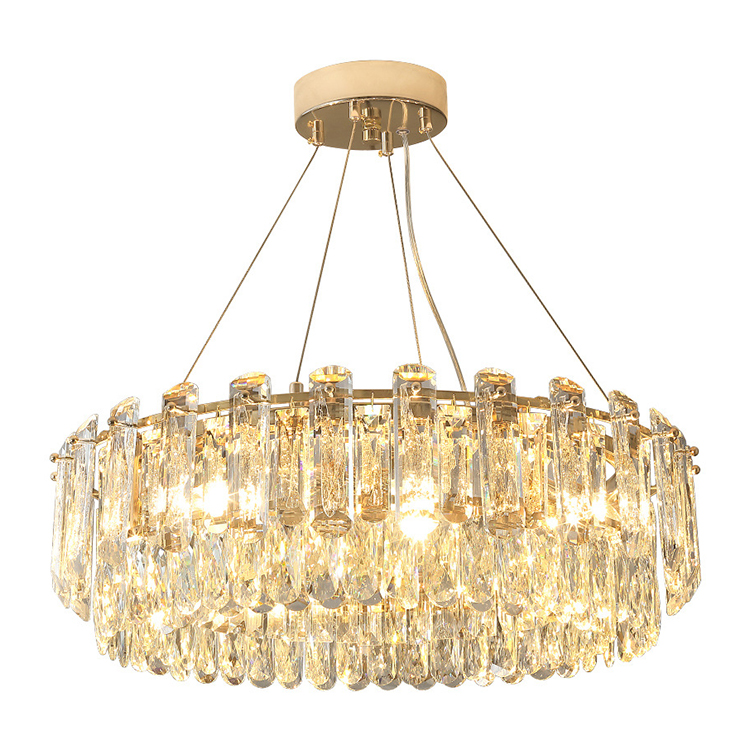 French Gold Strip Crystal Round Chandelier