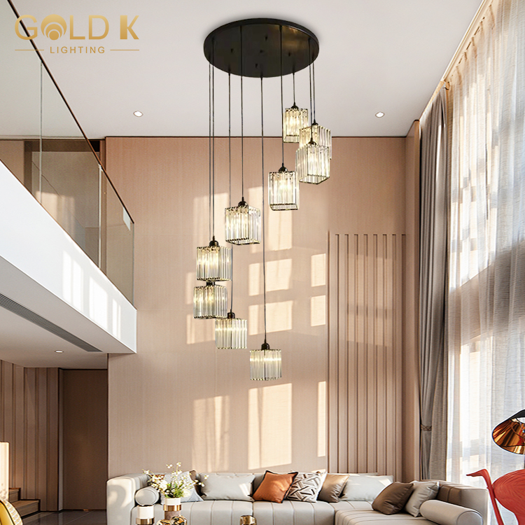 Luxury Iron Square Bulb Pendant Lamp For Staircase