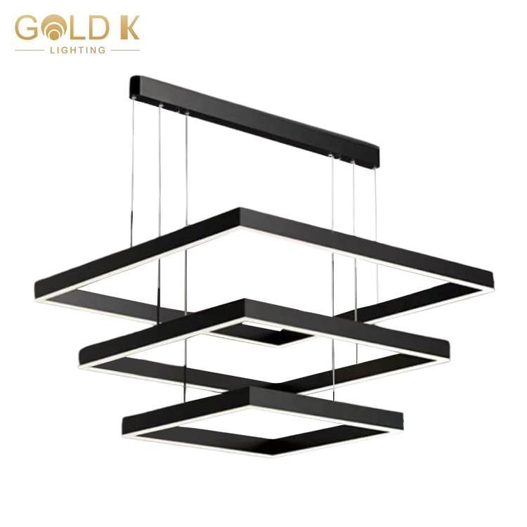 3 Layers Square Liner Led Pendant Ceiling Light Black Simple Handling Lamp