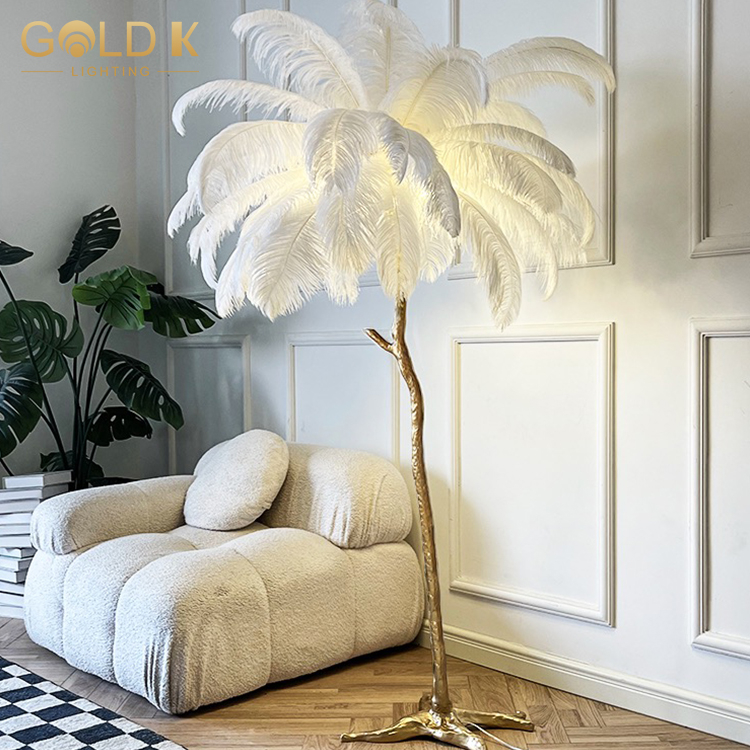 2023 Modern Resin Aluminum Floor Light Led Standing Ostrich Feather Floor Lamp