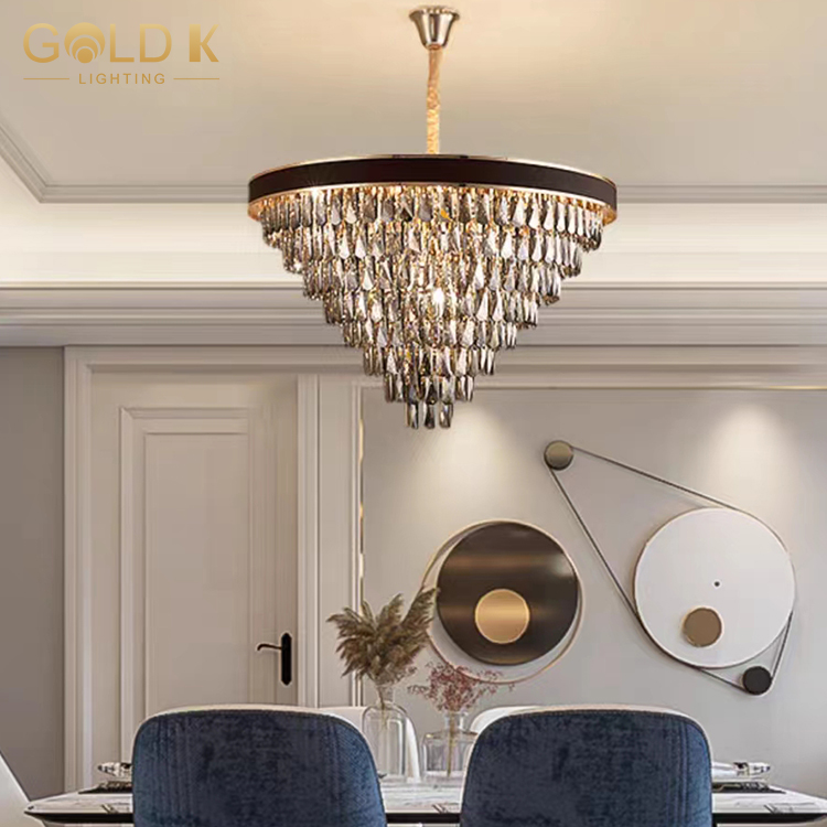 Modern Smoky Crystal Chandelier Living Room Ceiling Light 3-6 Layers Light Chandelier
