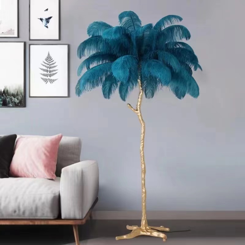 2023 Modern Resin Aluminum Floor Light Led Standing Ostrich Feather Floor Lamp