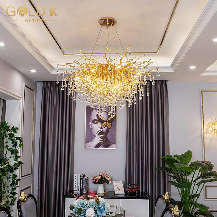 Hotel Luxury Branch Creative Golden Crystal Led Branch Chandelier