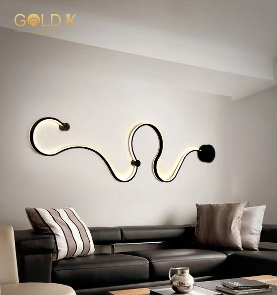Background Wall Long Curved Black Modern Long LED Wall Sconces