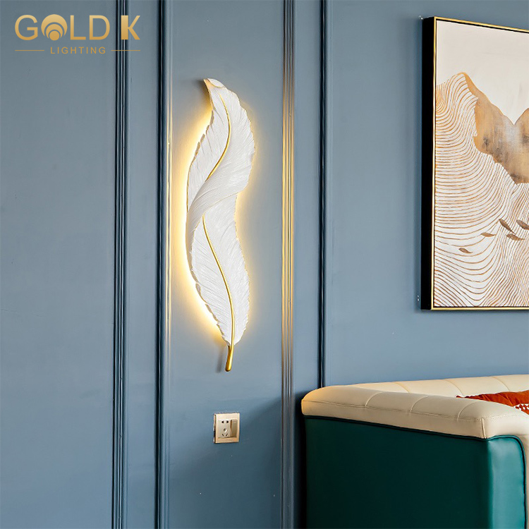 H60cm Nordic Hotel Interior Wall Light Home Decorativ Living Room Bedside Feather Indoor Led Modern Wall Lamp