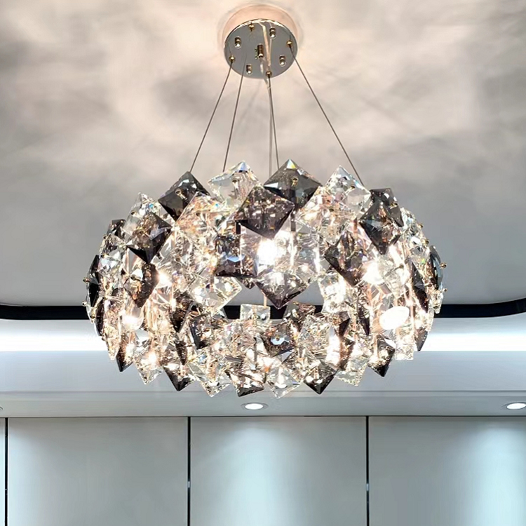 French Gold Crystal Cube Metal Chandelier