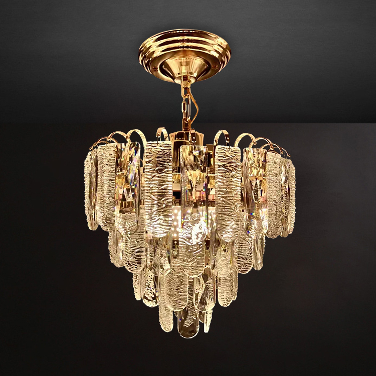 French Gold Small Size Luxury Led Crystal Pendant Lamp