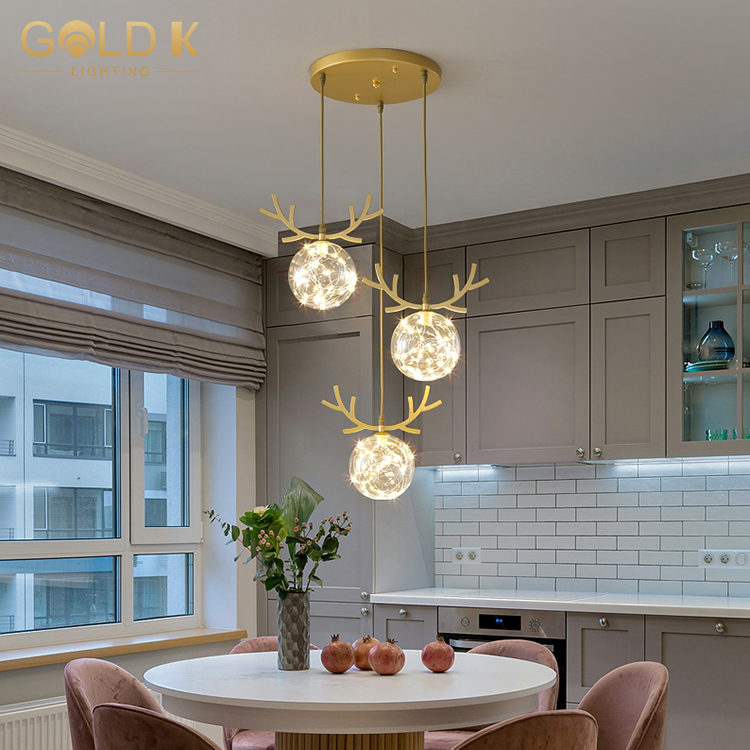 Gold Antler Glass Bulb Bedroom Led Pendant Lights