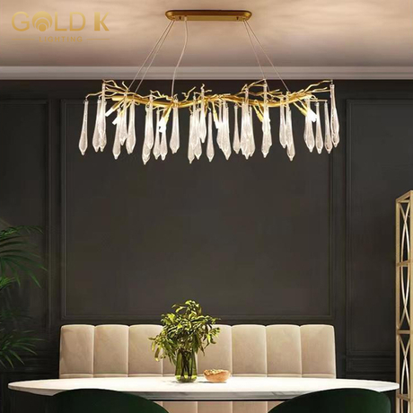 Durable Long Branch Luxury Ceiling Pendant Light Led K9 Crystal Chandeliers