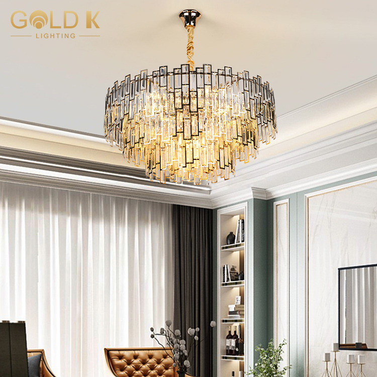 Lobby Drop Lamp Living Room Furniture Gold LED Crystal Pendant Lighting