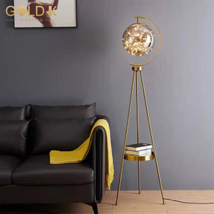 Led Metal Amber Glass Ball Style Gold Modern Iron Nordic Floor Lamp