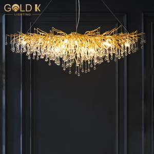 2023 Designer Metal Nordic Vintage Decorative Gold Glass Branch Chandelier
