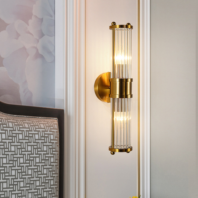 Gold Long Cylindrical Crystal Wall Lamp