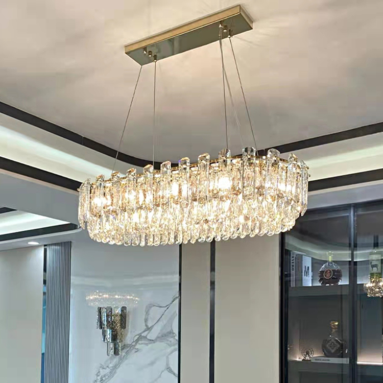 French Gold Strip Crystal Round Chandelier