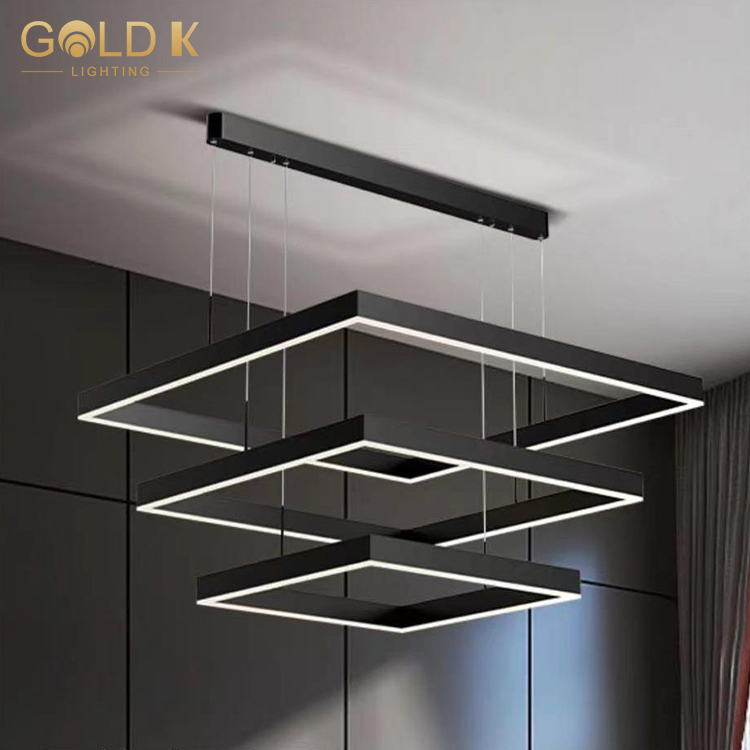 3 Layers Square Liner Led Pendant Ceiling Light Black Simple Handling Lamp