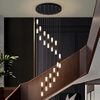 Modern Black Strip-shaped Led Staircase Decorated with Chandeliers