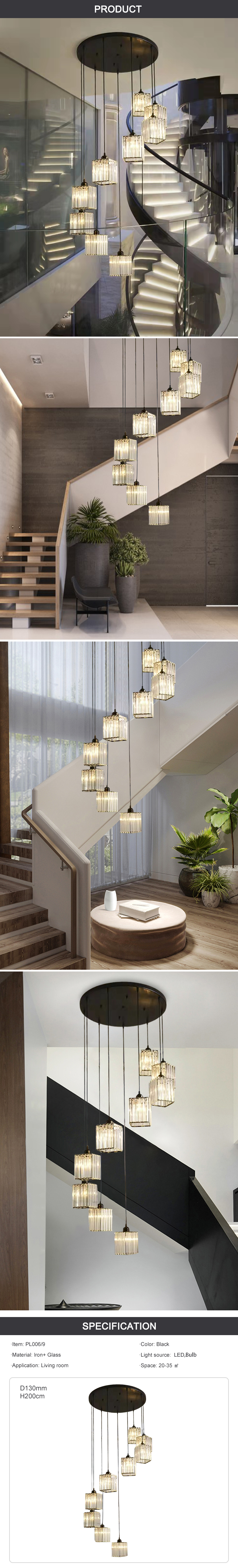 black staircase chandelier