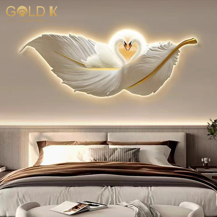 High Quality Home Decorative Resin Creative Modern Feather Design Indoor Led Wall Lamps