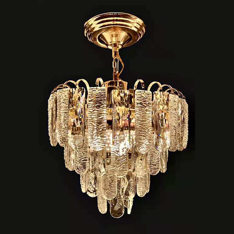 French Gold Small Size Luxury Led Crystal Pendant Lamp