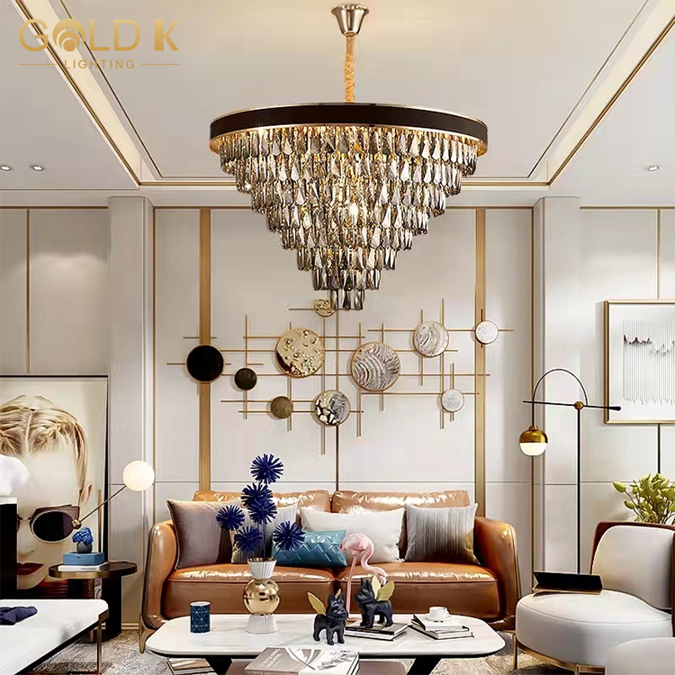 Modern Smoky Crystal Chandelier Living Room Ceiling Light 3-6 Layers Light Chandelier