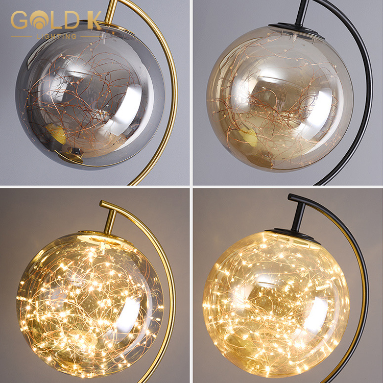 Led Metal Amber Glass Ball Style Gold Modern Iron Nordic Floor Lamp