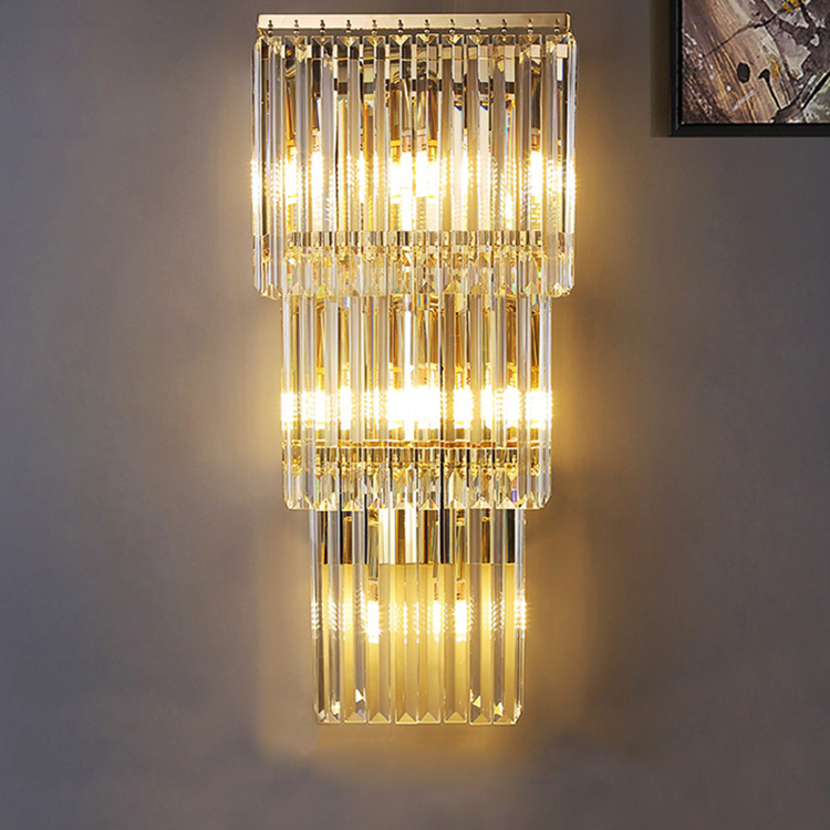 Three Layers of Golden Crystal Wall Lamps