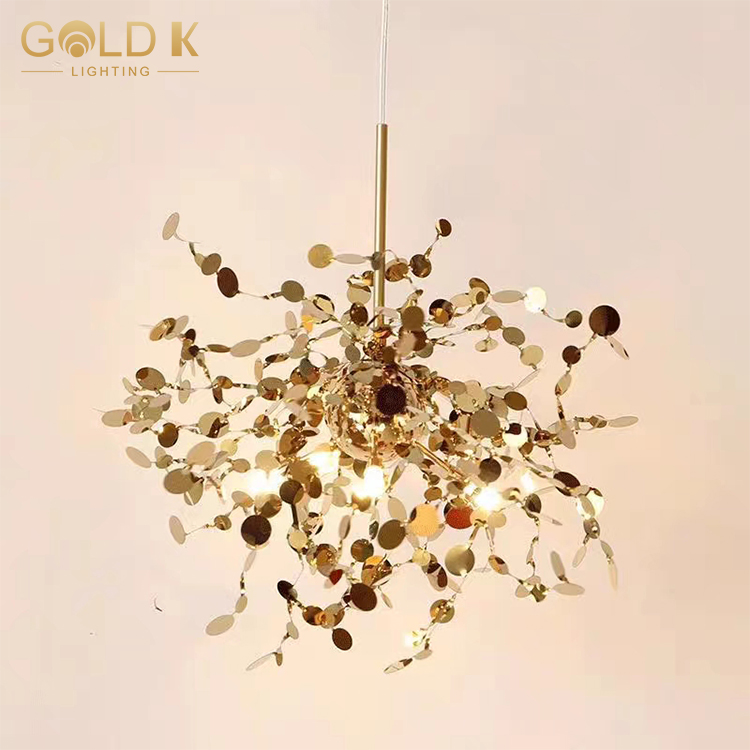 Shiny Gold Retro Industrial Stainless Metal Chandeliers