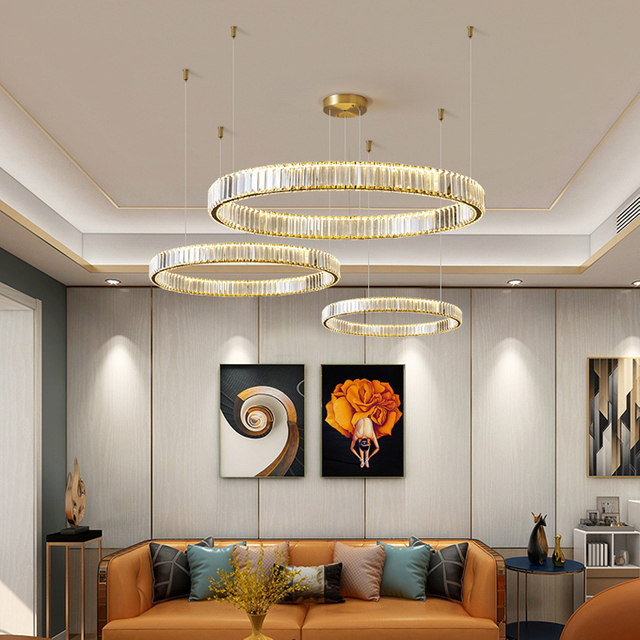 France Gold 3 Ring LED 3 Color Crystal Pendant Lamps