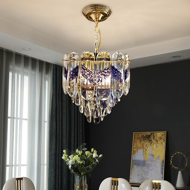 French Gold Small Size Art Led Crystal Pendant Lamp
